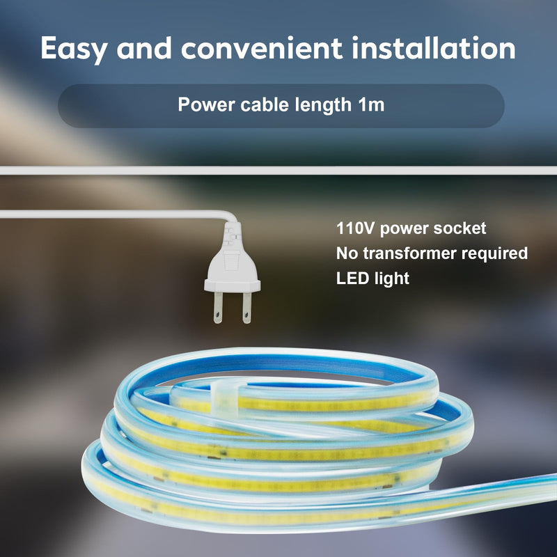 [AUSTRALIA] - 2 Meter Bright LED Strip Lights AC 110V with US Plug 6.56 Foot IP67 Waterproof COB LED Rope Lights for Kitchen Under Cabinet Lighting 6000K Cold White (Cold White, 6.56ft) Cold White 6000K 
