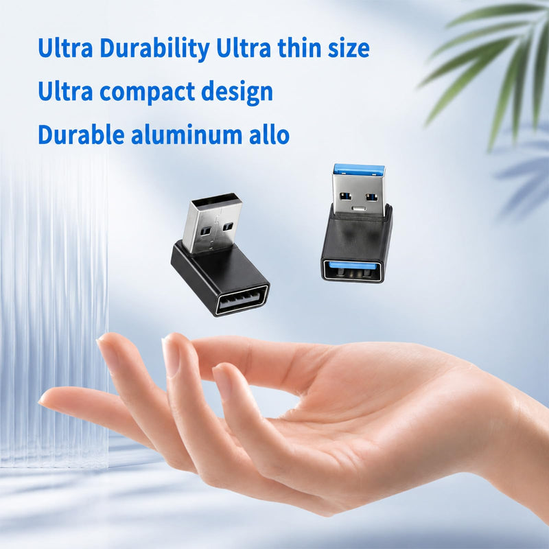 2pcs 90 Degree USB 3.0 Adapter, USB A Male to Female Converter Extender | 90 Degree Up and Down L Shape, Support Charge Data Sync PC Laptop Charger Power Bank Mouse Keyboard