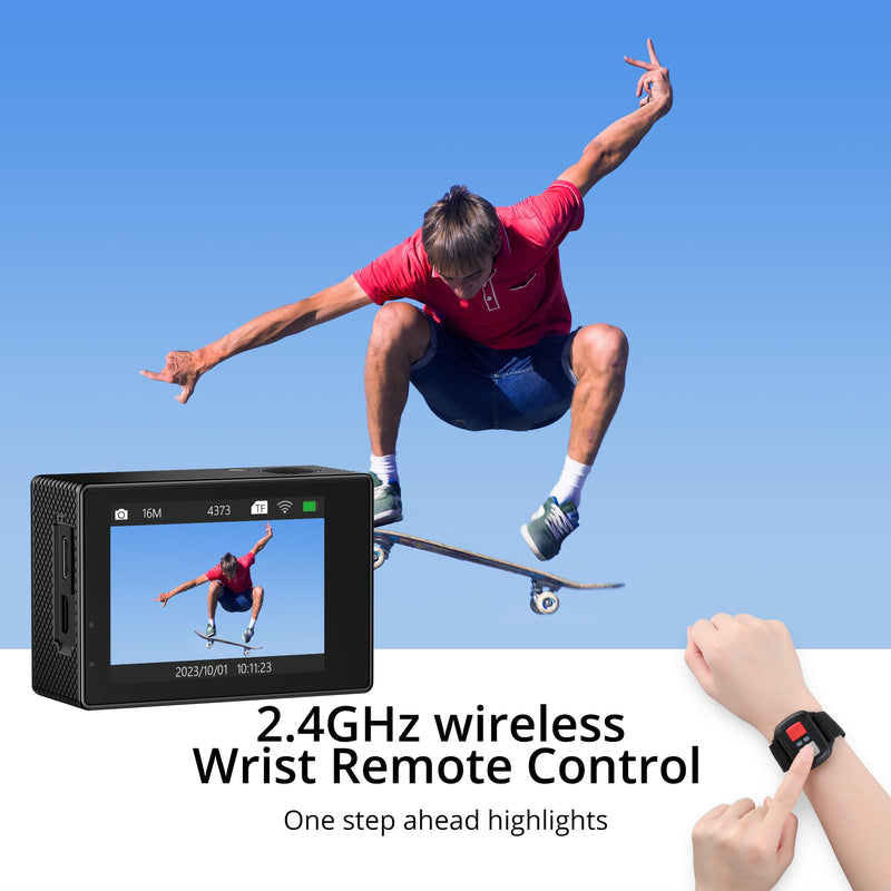 Dragon Touch Action Camera 4K 20MP 30FPS 100FT Waterproof Underwater Camera 170° Wide Angle WiFi Sports Cam with Remote 2 Batteries and Mounting Accessories Kit