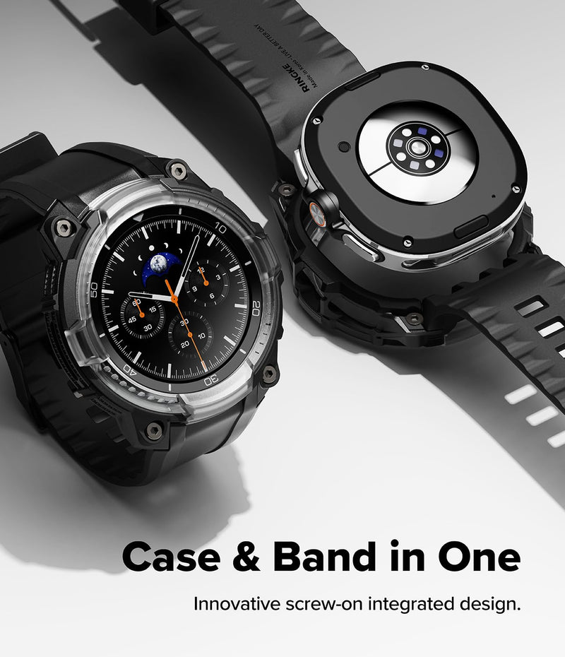 Ringke Bundle [Case with Strap + Screen Protector] for Galaxy Watch 8 Classic 46mm : Rugged Gear [Black] + Tempered Glass Pro [2 Pack]
