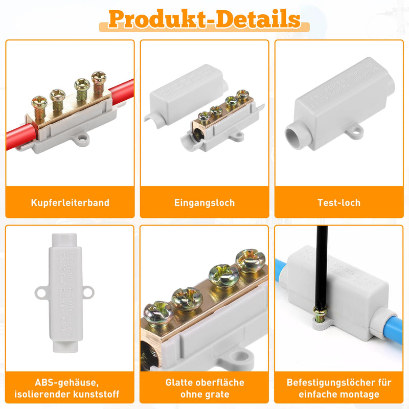 Pack of 5 wire connectors, cable connectors, terminal strips, electric luster terminals, 1000 V, 100 A, suitable for 2.5 to 16 mm² wire