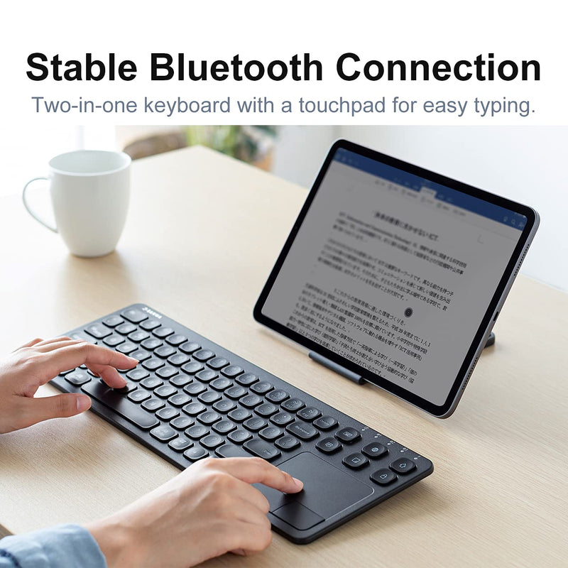 SANWA Multi Device Bluetooth Keyboard with Touchpad, Rechargeable Keypad with Trackpad for Laptop Desktop Computer PC iPad/iPhone Tablet, Compatible with MacBook, Windows, Android, iOS, Black