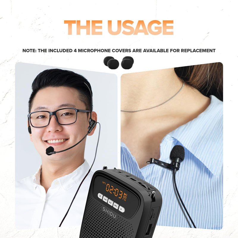 15W Portable Mini Voice Amplifier with Lapel Microphone & Wired Microphone Headset, Rechargeable Megaphone Speaker with 2 Mics for Teachers, Small Pa System for Classroom