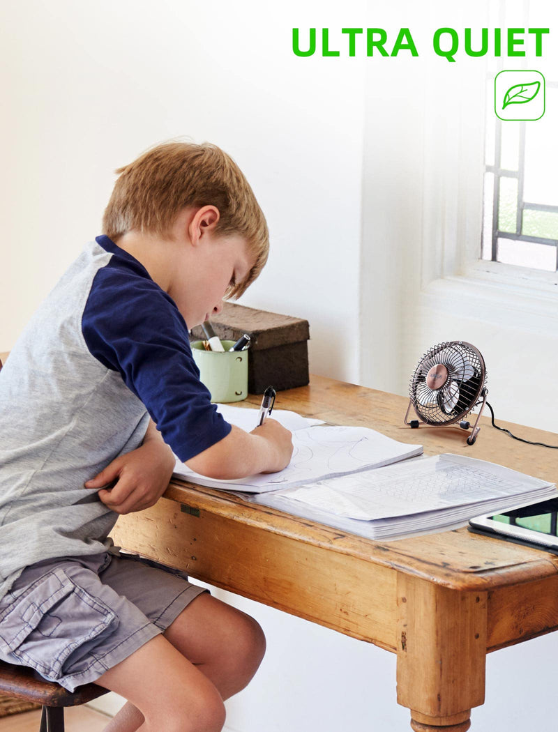 4 Inch Small USB Desk Fan, Mini Quiet Fan with Metal Construction & Strong Airflow & 360°Adjustable Tilt Angle, Personal Cooling Fan for Desktop Office (Bronze) 1 Bronze