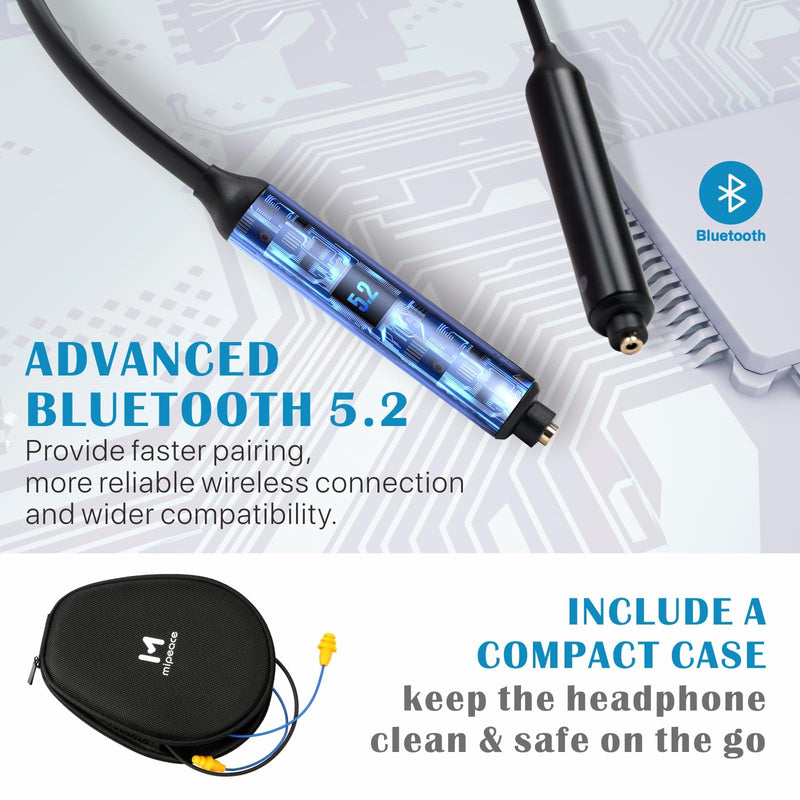 MIPEACE Bluetooth Earplug Headphones with 2 Replacement Earbud Cables - Neckband Ear Protection Work Earbuds, 29dB Noise Reduction Safety Headphones with 19+ Hour Battery for Lawn Mowing DIY.