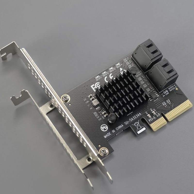 GLOTRENDS SA3234A 4-ports PCIe X2 SATA 3.0 Expansion Card, Support OS Booting, Including SATA Cables and 1:5 SATA Splitter Power Cable, Compatible with Windows, Linux, Mac OS, NAS 4-Port, X2