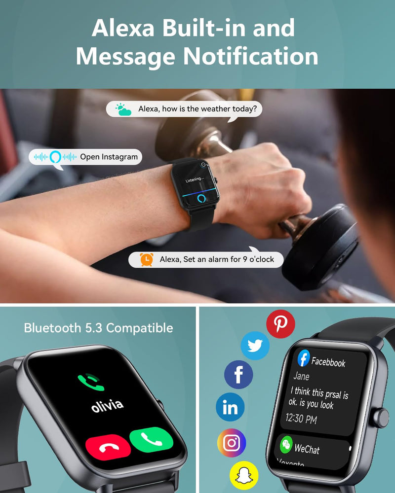 Quican Smart Watch for Women Men, Bluetooth Call Fitness Smartwatch for Women/Men,Compatible Android iOS, Ideas Gift on Christmas, New Year IDW19 Black and Purple