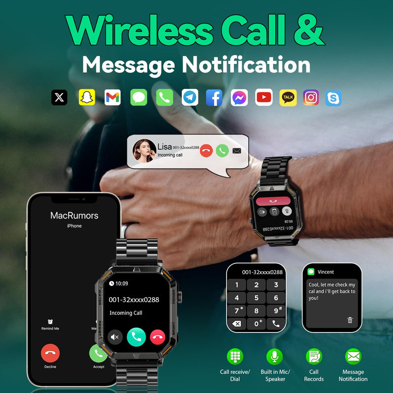 Smart Watch for Men, 1.96" Display, 200+ Sports, IP67 Waterproof | Answer/Make Calls,Fitness Tracker with Heart Rate Health & Sleep, Sleep Tracker, Compatible for iOS & Android