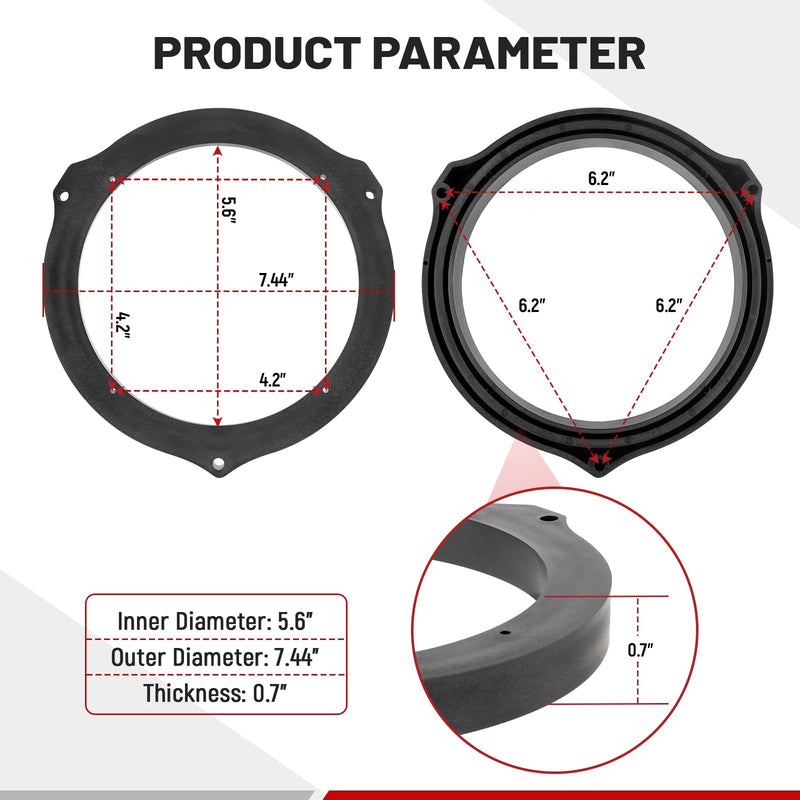 RED WOLF 6.5 Inch Front Rear Door Speaker Adapter Compatible with Ford 2013-2020 Mustang Fusion Fiesta Focus Install 6-1/2" Aftermarket Audio Speaker Spacer Ring Bracket 2 PCS PJFD03-1906