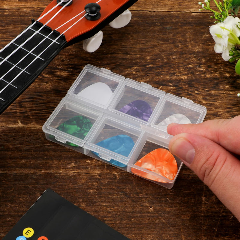Guitar Pick Case, Clear 6-Grid Guitar Pick Holder Guitar Pick Storage Box 60 Capacity Guitar Pick Display Case for Guitar Players Lovers, Only Storage Box