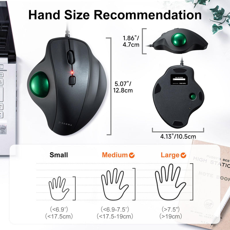 SANWA TB128GR Wired Trackball Mouse + GSKB066W Bluetooth Keyboard with Touchpad Set, Silent Click Roller Ball Mice, Multi Device Trackpad Keyboard, Compatible with Mac, Laptop, PC, Windows, macOS