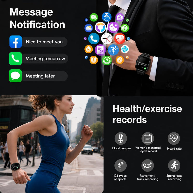 AOLON Curve Smart Watch, 2.01" Curved Screen Bluetooth Call IP68 Fitness | 7-Day Long Battery Life, HD Large Display Sleep Heart Rate Blood Oxygen Monitoring Black 2.01 Inches