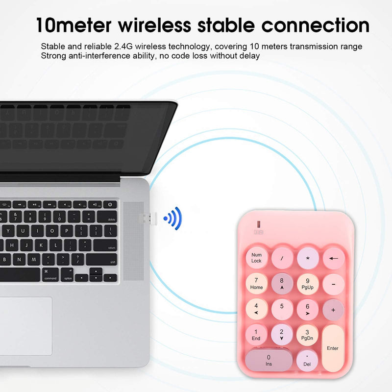 Wireless Numeric Keypad, Mini Digital Numpad 18 Keys Ergonomic Number Pad Keyboard with 2.4G USB Receiver & Chocolate Keycap for Laptop/PC/Desktop(Pink)