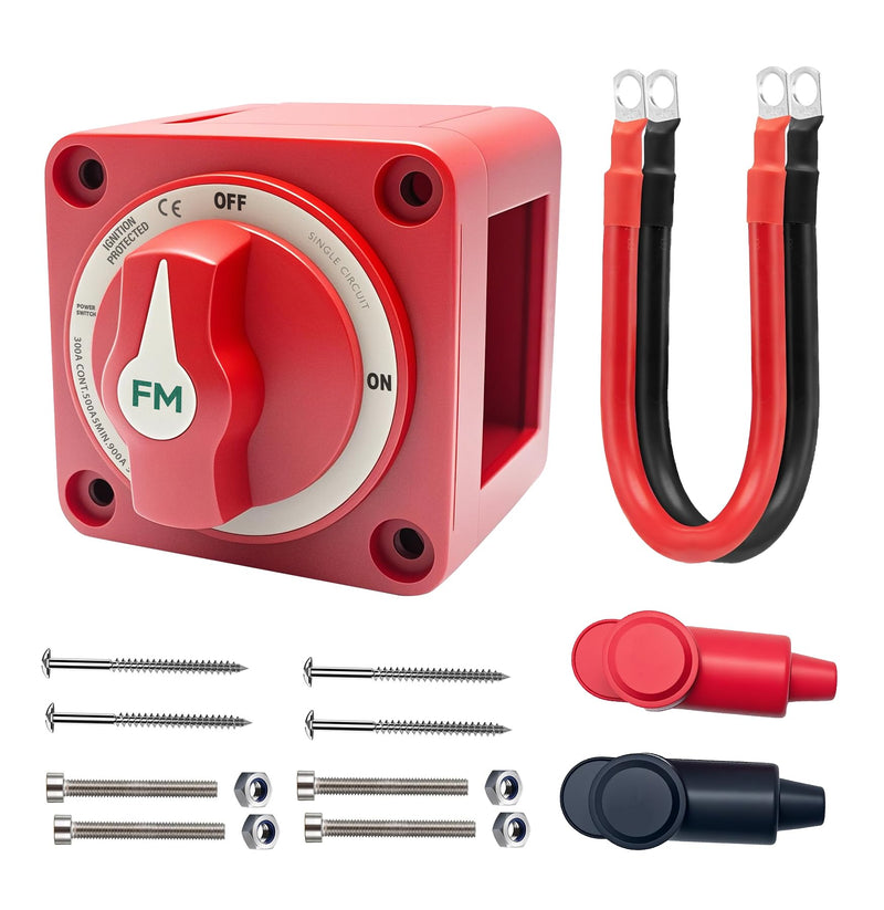 [AUSTRALIA] - 300A Waterproof Battery Disconnect Switch 12V-48V, On/Off Kill Switch for Marine, RV, Car, Boat, Truck, ATV, UTV, Ignition Protected with Cable 300A ON/OFF Single Circuit with Cable 