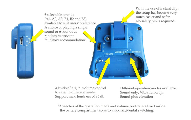 [AUSTRALIA] - DRYEASY Bedwetting Alarm with Volume Control, 6 Selectable Sounds and Vibration 