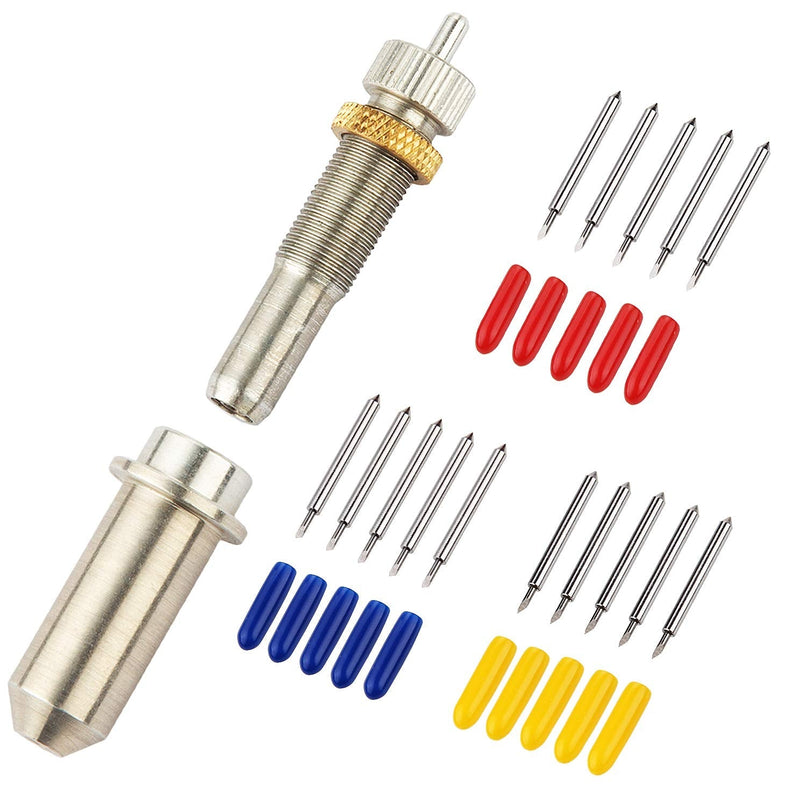 ADVcer 15pcs 30/45 / 60 Degree Vinyl Cutter Blades with Cut Blade Holder - All Purpose for GCC Vinyl Film Cutter Plotter Cutting Machines (ZEC-U1005, Dia. 2.0 mm, Offset Value 0.25mm)