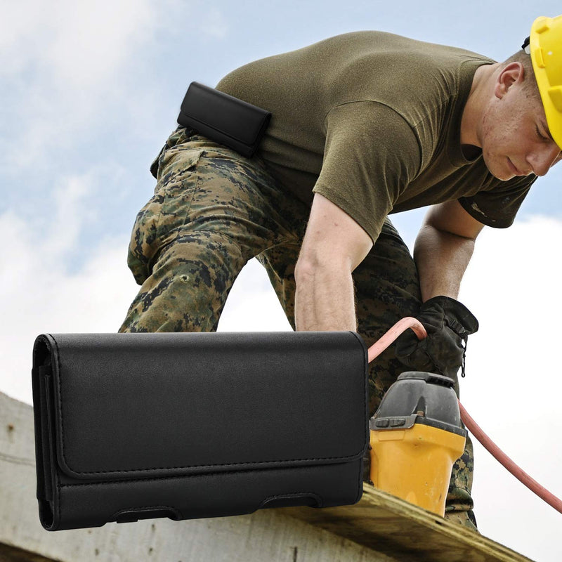 BECPLT Galaxy S24 Ultra S23 Ultra S22 Ultra 5G Note 20 Ultra 5G Note 10+ Plus 5G Holster Black Leather Carrying Cell Phone Holder Belt Clip Holster Case Pouch for Galaxy A14 5G S21 Ultra 5G Note 20 9 XL (6.85" x 3.6" x 0.75") Black-Leather