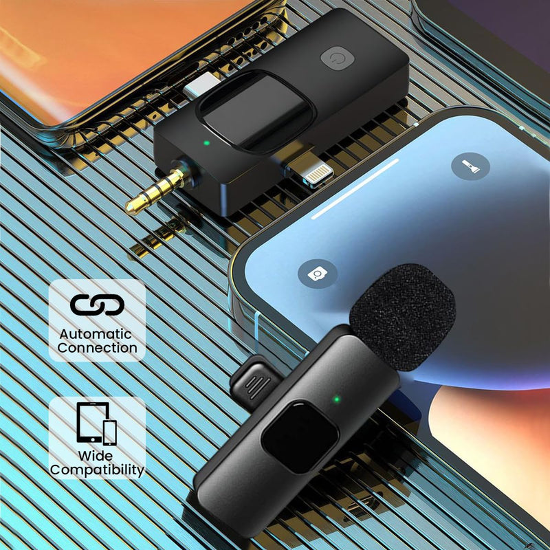 Wireless Lavalier Microphone, Professional Wireless Lavalier Lapel Mic, Portable Clip Mini Mic for Interview/Vlog/Livestream/Podcast/Teaching, Audio & Video for iPhone, Android/Pad/Camera/Laptop