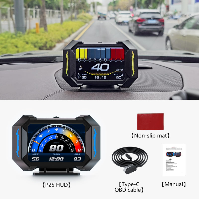 [AUSTRALIA] - OBD2 Gauge Car HUD Head Up Display Multifunctional Digital Gauge,Car Speedometer GPS Tachometer Water Temperature Oil Temperature Volt Inclinometer Boost Gauge RPM Meter for Most Vehicles 