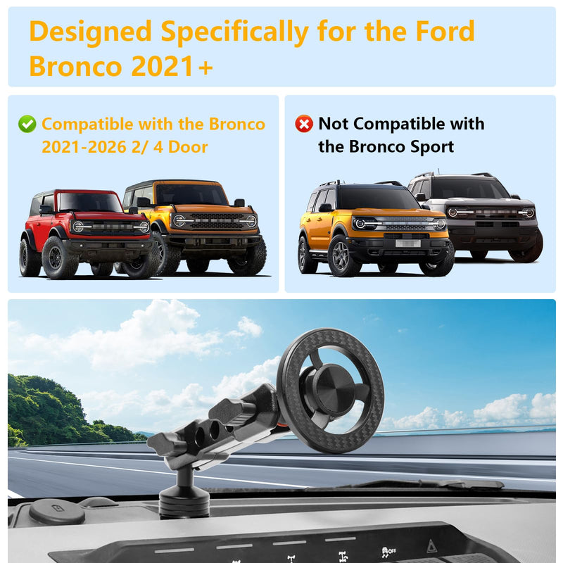 Magnetic Phone Mount, for 2021-2026 Ford Bronco 2/4 Door Interior | Magnetic Phone Holder Cradle with ABS & Aluminum Alloy Construction for Bronco Accessories (Not for Bronco Sport)