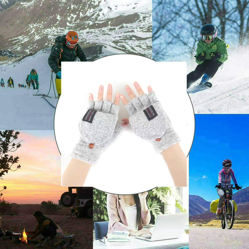 Women's & Men's USB Heated Gloves Knitting Hands Full & Half Heated Fingerless Heating Warmer with Button Washable Design, Mitten Winter Hands Warm Laptop Gloves Gray