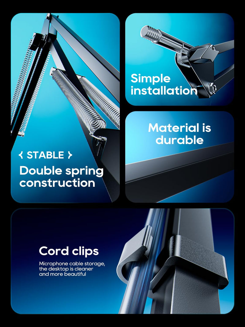Boom Arm Micophone, Mic Arm Desk Mount Foldable with 3/8'' to 5/8'' Screw Adapter Adjustable Mic Stand for Podcasting Gaming Recording - Black M06 Black
