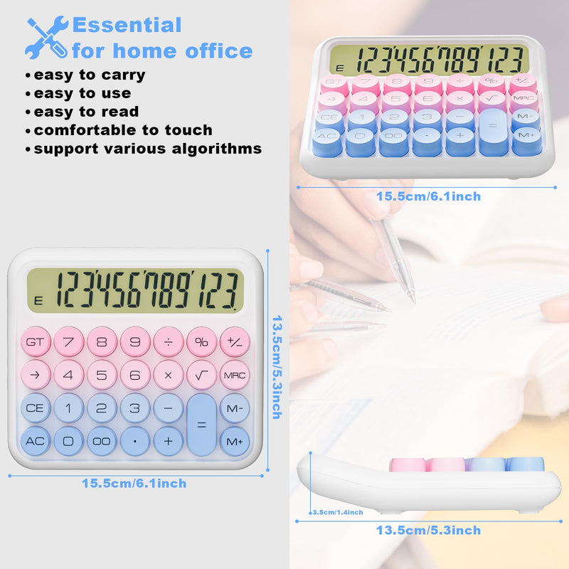 Mechanical Calculator 12 Digit Extra Large 5-Inch LCD Display, DECKLIT Battery Desk Calculator, Big Buttons Easy to Press Use as Office Calculators Desktop, 15°Tilt Screen for Kids Calculator(Pink) Pink