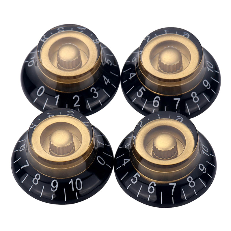 4pcs Bell Top Hat Guitar Knobs Black Gold Guitar Speed Control Volume Tone Knob for Tele Les Paul Style Guitar Bass Accessories (Hat Style)