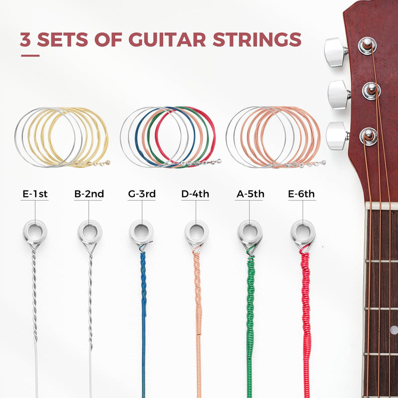 Acoustic Guitar Accessories Kit Guitar Strings Replacement Changing Tool Include Strings, Capo, Picks, Picks Holder, String Winder, Pins, Nuts Saddles for Guitar Players Beginners,58 Pcs