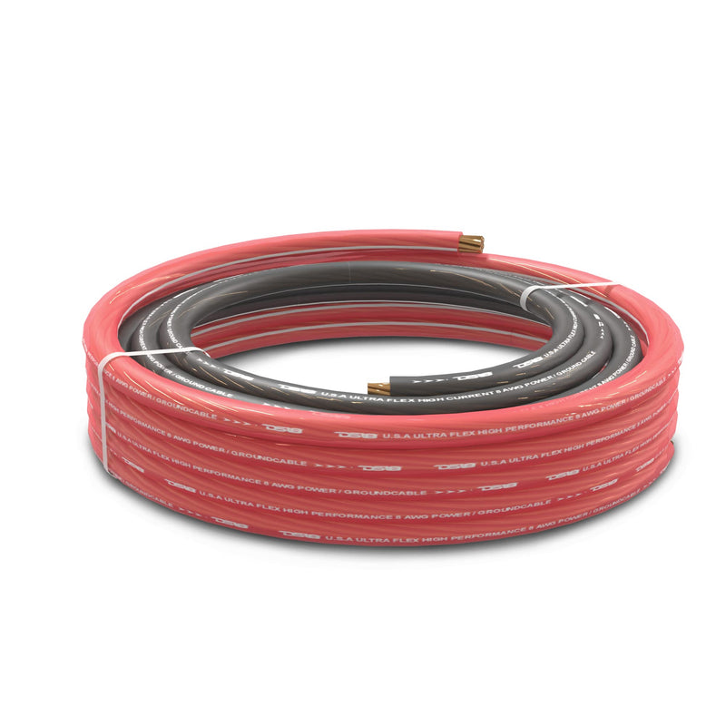 DS18 PW-8GA-5BK/20RD Ultra Flex Power Wire CCA 8 Gauge, 5ft Black and 20ft Red - Power Amplifier Wiring Kit