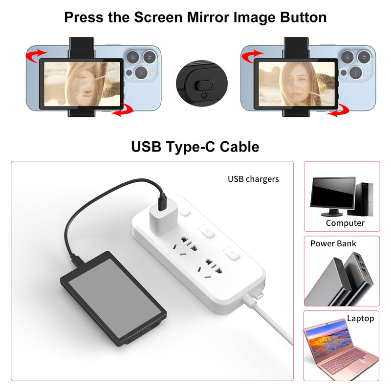 Newmowa Phone Vlog Selfie Monitor Screen, Magnetic Phone Holder Clip Mount, Using Phone Rear Camera for Selfie Vlog Live Stream TikTok, Compatible with iPhone (NOT Supports 4K Recording)