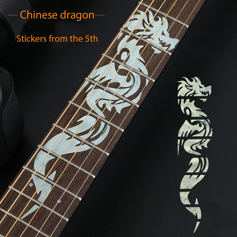 Guitar Neck Fretboard Sticker, Fret Inlay Decal for Ukulele, Music Guitar, Bass, Acoustic Guitar, Electric Guitar, Silver Thin (Dragon)