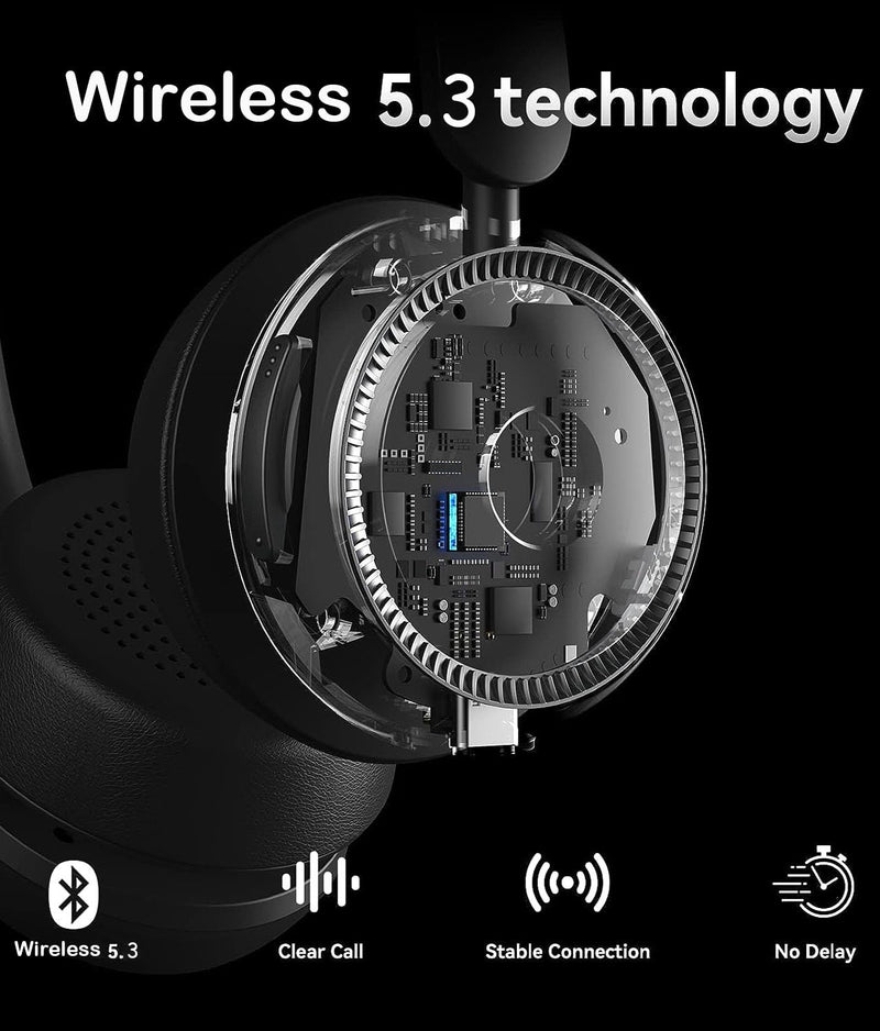 Bluetooth Headset with AI Noise Cancelling Microphone, V5.3 Wireless Headphones with USB Dongle, Charging Station, Microphone Mute Switch, Wireless Headsets for Work Black
