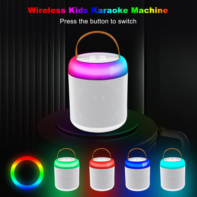 Kids Karaoke Machine, Portable Bluetooth Speaker with 2 Wireless Microphones, Dynamic Lights Karaoke Machine for Kids, Birthday Party Home, Outdoor(White)