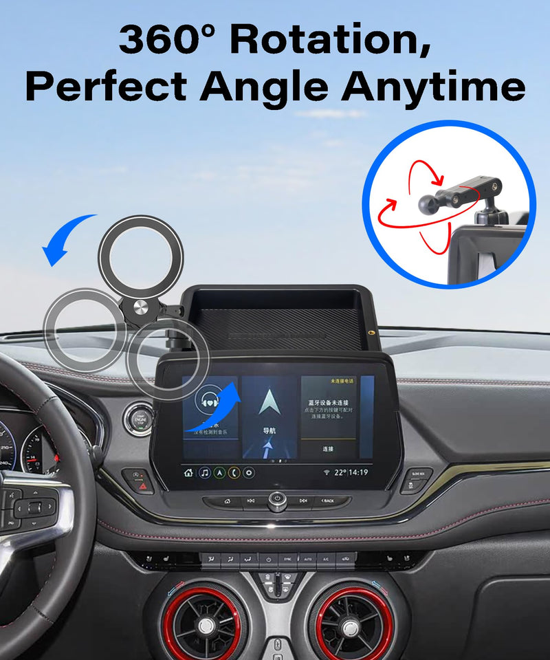 Car Phone Holder for 2023 2024 2025 2026 Chevrolet Blazer Accessories Apply to 10.2 in Screen Fixed Clip Magnetic Cell Phone Mount with Dashboard Storage Tray for 2023-2026 Blazer(10.2 Inch+Storage Tray)