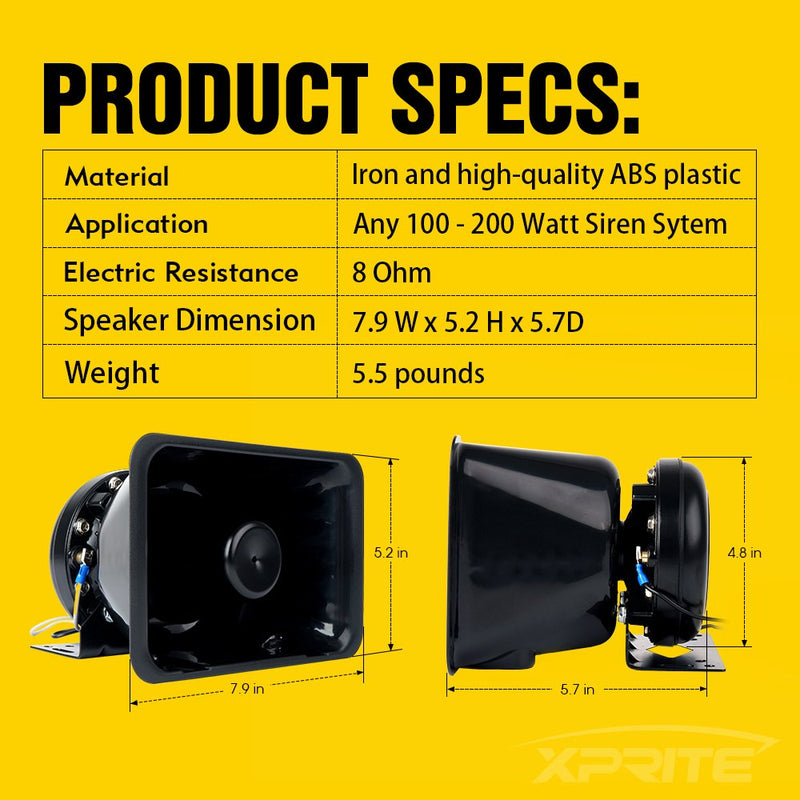 Xprite Compact 200 Watt High Performance Siren Speaker (Capable with Any 100-200 Watt Siren) Standard Speaker