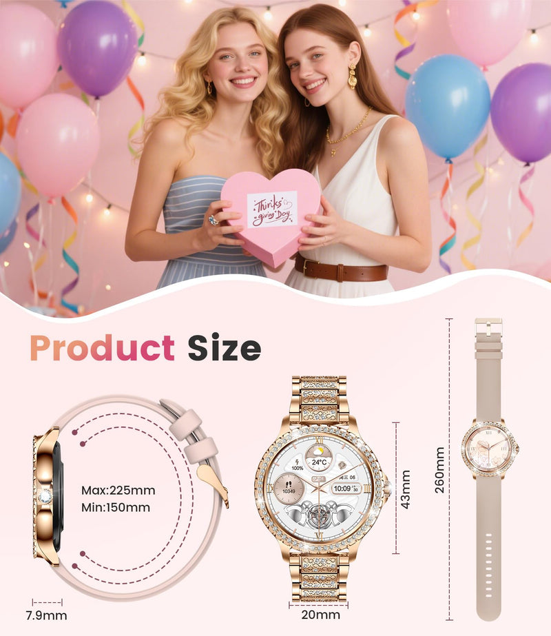 FITFLEX Smart Watches for Women, 1.32" HD Smartwatch Women with Bluetooth Call/Notification, IP67 Waterproof Fitness Watch with Sports Tracking/Sleep Monitor Compatible with Android iOS Phone, Gold