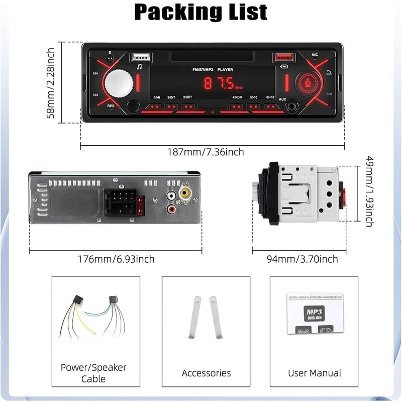 [AUSTRALIA] - CAMECHO Car Radio Bluetooth Single DIN Car Stereo Audio, Car Audio with Bluetooth Handsfree/FM/ MP3/U Disk/AUX/USB Charge | Not a CD Player 