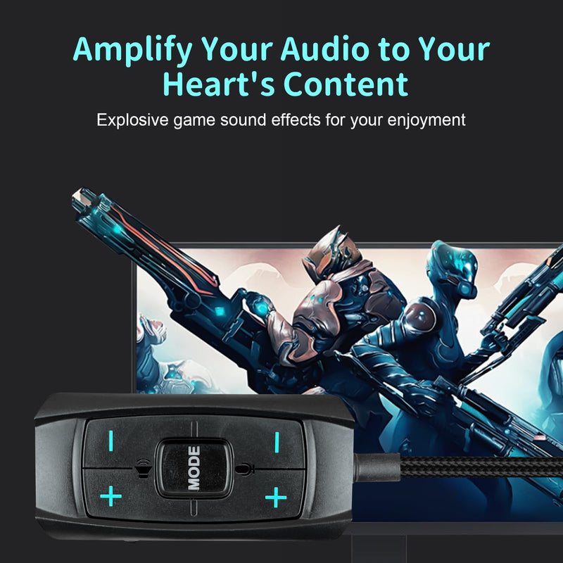 USB Sound Card Virtual 7.1 Surround Sound USB to 3.5mm Jack Audio Adapter Cable External Sound Card for PC/PS4/PS5/Mac/Stereo Headset, 6.5ft, Audio Control Box, Plug and Play