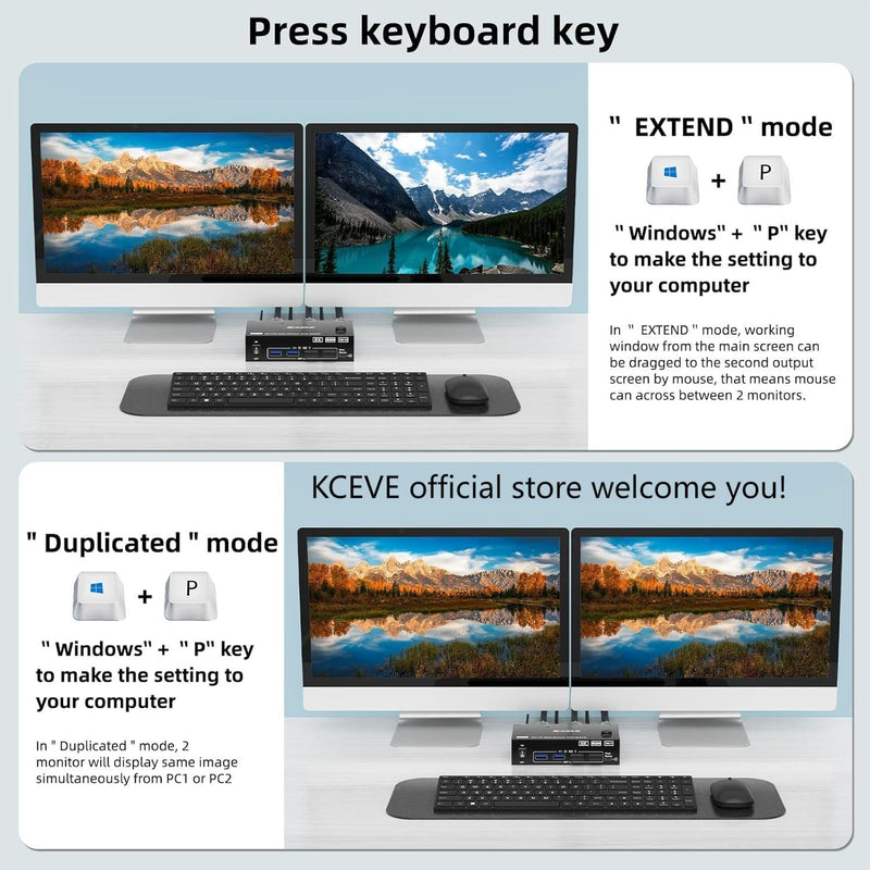 8K KVM Switch 2 Monitors 2 Computers Displayport HDMI, Dual Monitor USB 3.0 DP KVM Switcher Supports 8K@60Hz for 2 Computers Share Keyboard, Mouse and Monitor 2x2 KVM Switch HDMI +DP