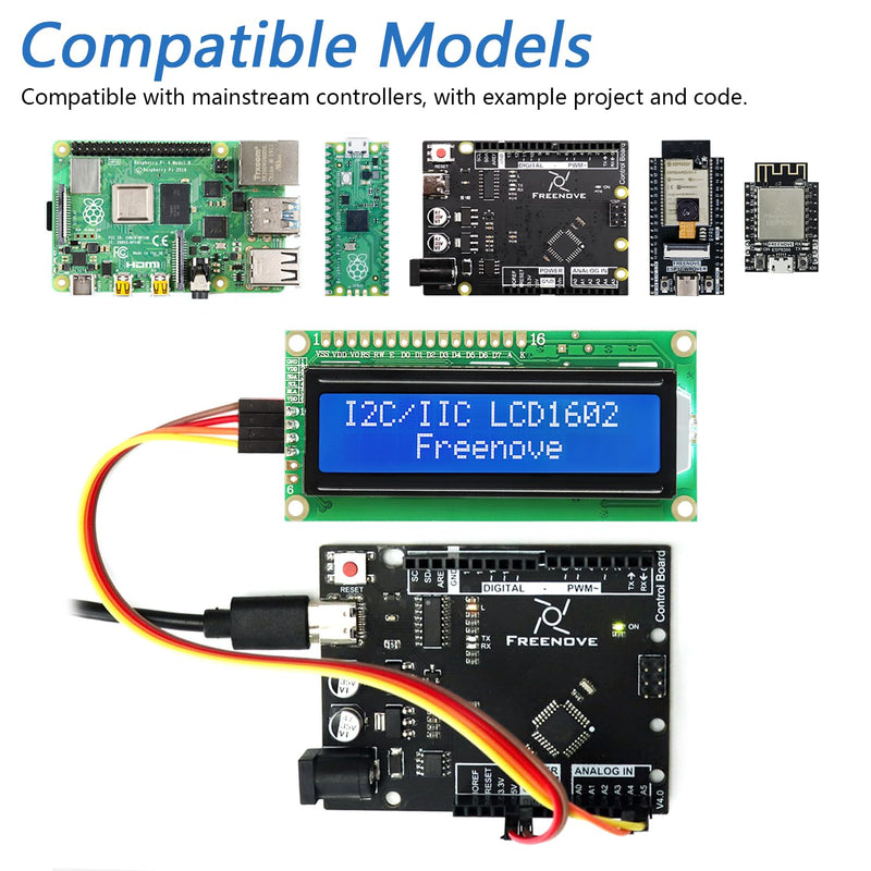 FREENOVE I2C IIC LCD 1602 Module (2 Pack), New Type TWI Serial 16x2 Display, Compatible with Arduino Raspberry Pi Pico ESP32 ESP8266 I2C 1602 2 Pack