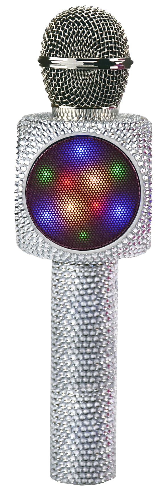 Sing-Along Bling Bluetooth Karaoke Microphone and Bluetooth Stereo Speaker All-in-One (Silver Bling w/Disco Ball)