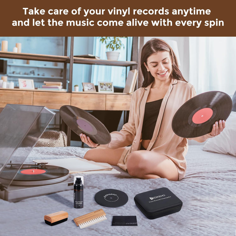 [AUSTRALIA] - Vinyl Record Cleaning Kit: Complete 6-in-1 Record Cleaning Kit, Velvet Brush, Vinyl Record Brush Anti Static, Lps Cleaner, Record Cleaning Cloth, Label Protector, Storage Case - Revitalize Your Vinyl 