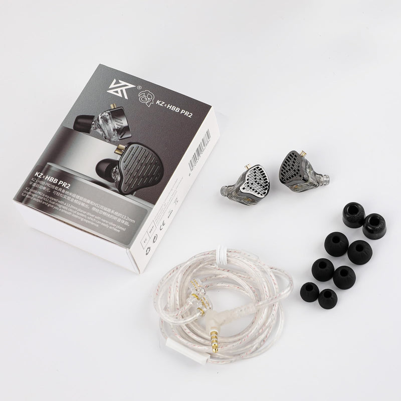Linsoul KZ x HBB PR2 13.2mm Planar Driver in Ear Monitor HiFi IEM Earphones | with N52 Magnet Array, Nanoscale Diaphragm, Detachable 2 Pin Silver-Plated Cable for Gaming Audiophile, Black, w/ Mic With Mic