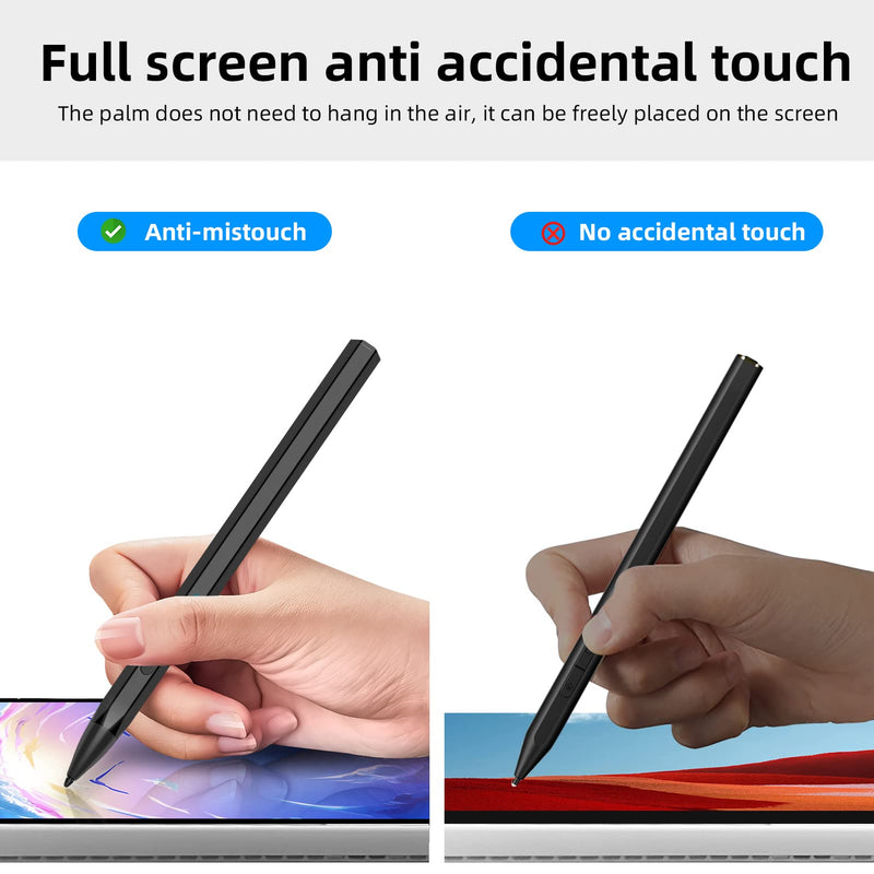 Stylus Pen for Microsoft Surface Pro9/8/X/7/6/5/4/3 Surface Go 3/2/1 Surface 3/Laptop/Studio/Book 4/3/2/1 with 4096 Tilt Pressure Palm Rejection Magnetic Attachment Rechargeable, Black