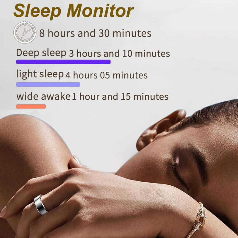 Smart Ring Heart Rate Monitor Blood Pressure Ring Sleep Tracker Health Ring Pedometer Step Counter Calories Waterproof Fitness Rings for Women Men US-11 Gold