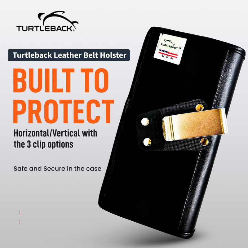 Turtleback Leather Phone Holster for Galaxy S26 Ultra, S25 Ultra, S24 Ultra, to S20 Ultra - Small - Premium Phone Clip with Heavy-Duty Belt Clip – Belt Holder Fits with Slim Cases Horizontal - Leather w/ HD Clip