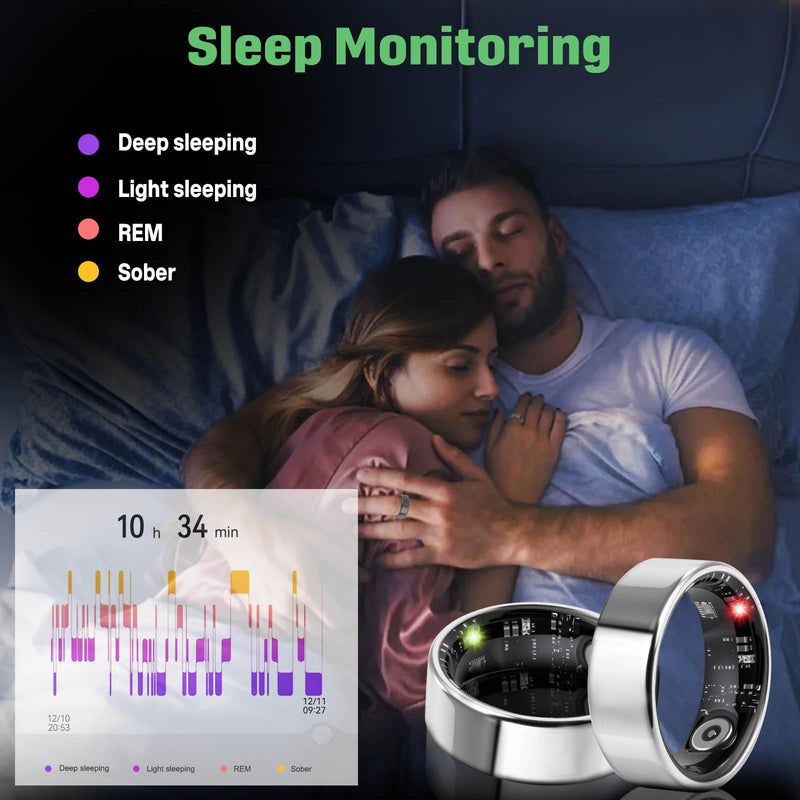 FAHKNS Smart Health Ring for Women Men: Fitness Tracker Ring with Heart Rate,Blood Oxygen,Sleep Monitor,Stress,Steps Counter,IP68 Waterproof for iOS & Android,No APP Fees (Silver,8#)