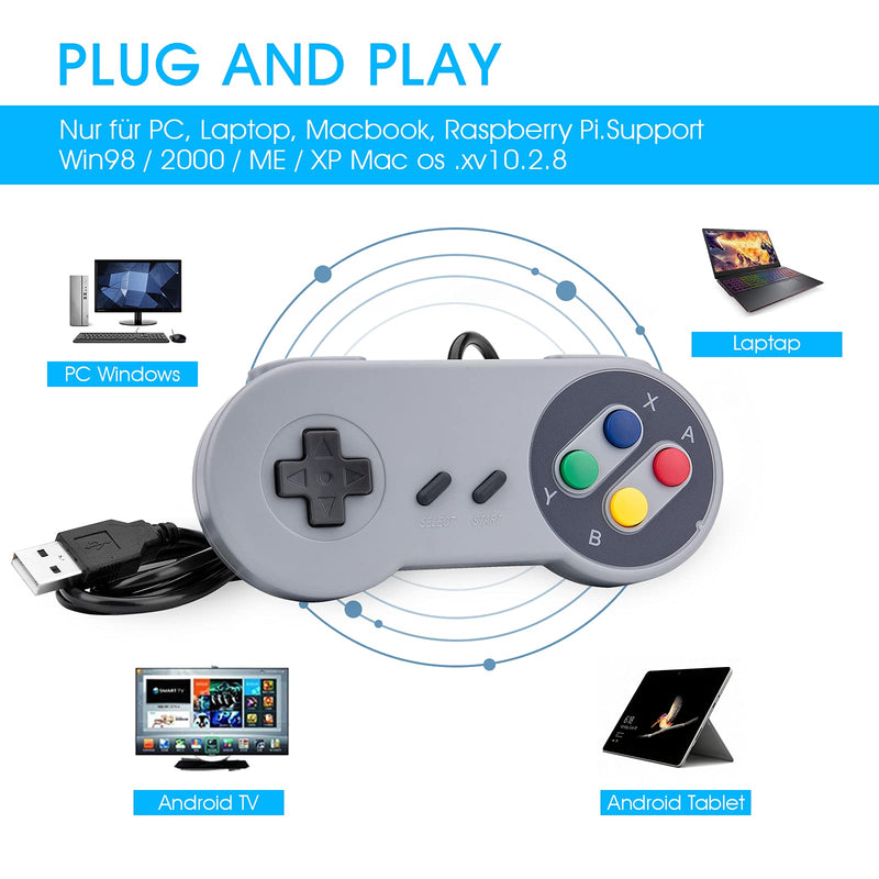 Rii Game Controller, SNES Retro USB Controller, Classic Gamepad Joystick, PC Super Classic Joypad Gamestick for PC, Raspberry Pi, Windows MAC Liunx, Android GP100 (Grey, 2 Pack)