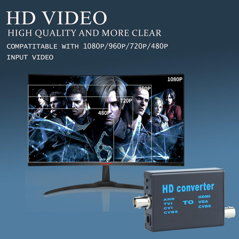 [AUSTRALIA] - BNC Cable to HDMI Video Signal Convertor,Audio Video Capture Converte,4 in 1 HD Convertor AHD/TVI/CVI/CVBS Signal to HDMI/VGA/CVBS 1080p for Camera/DVR/CCTV Security System 